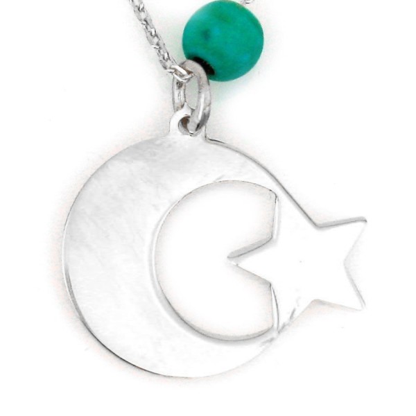 Gümüş Taşsız Firuzeli Ay Yıldız Türk Bayrağı Kolye